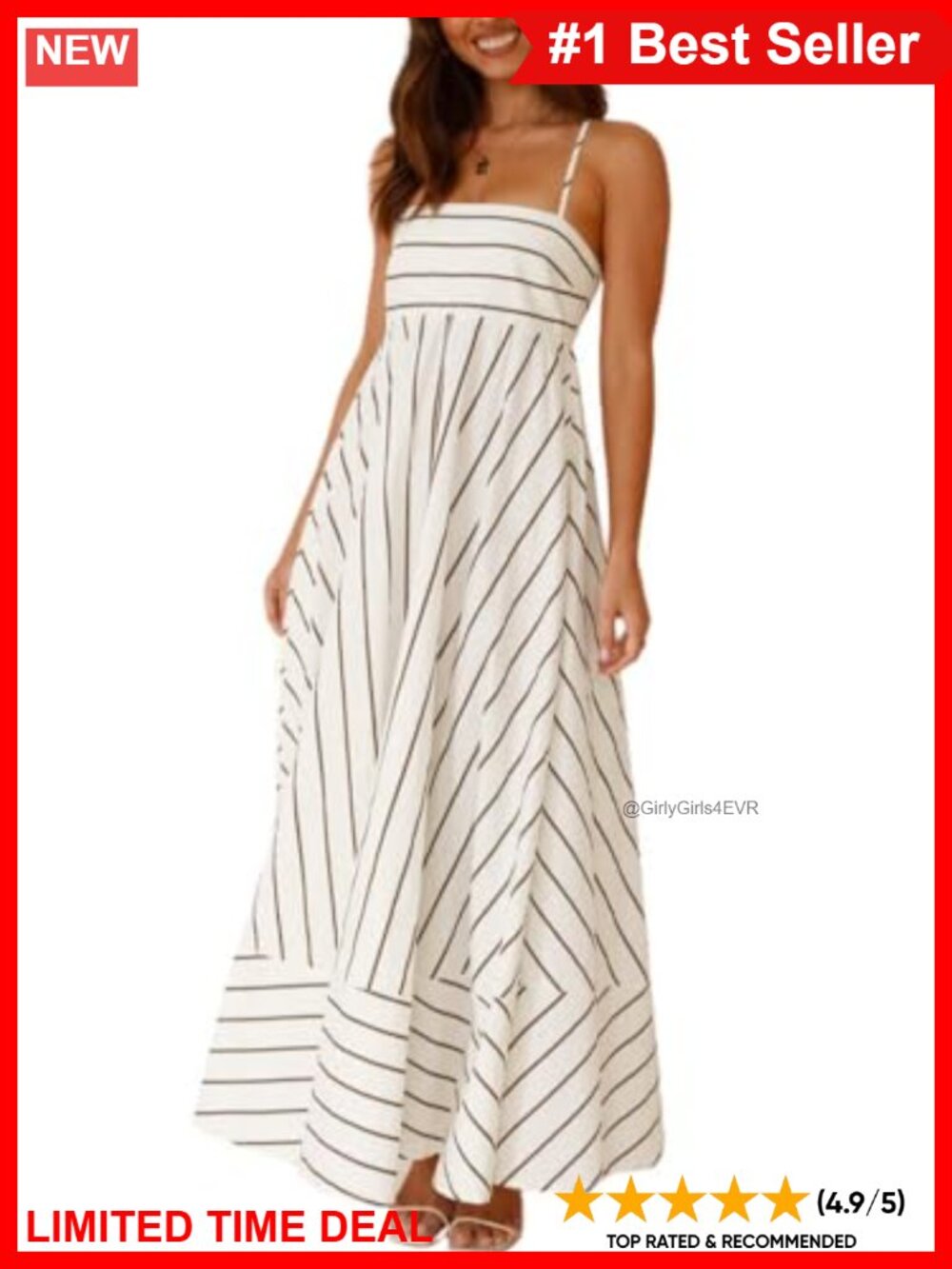 Striped Spaghetti Strap Smocked Back Maxi Dress Flowy Beach Sundress